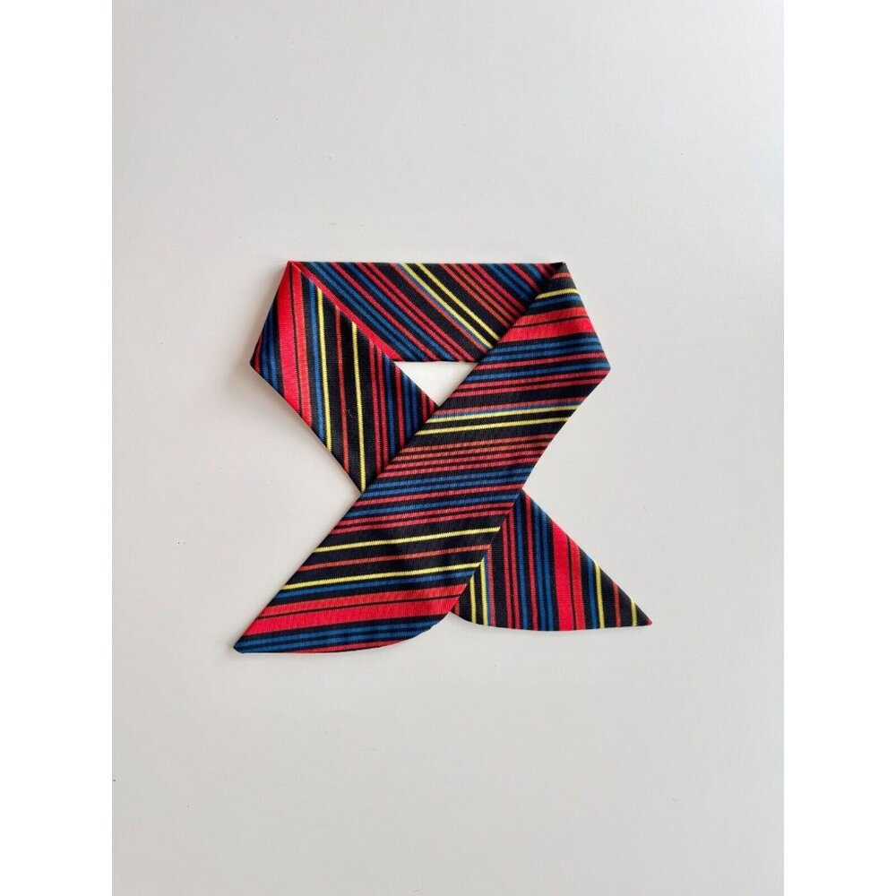 Vintage Red Black Blue Retro Striped Dacron Polyester Neck Tie Neckerchief